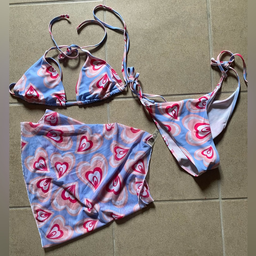 blue & pink hearts bathing suit & wrap